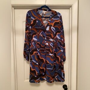 Nine West Blue and Brown Patterned Dress